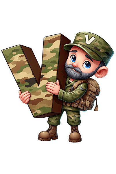 StoryGift Romania Sticker Autocolant 70CM cu un militar care tine litera "V", vanatoare, scoala, elevi silitori,