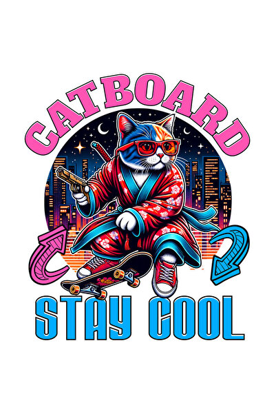 StoryGift Romania Sticker Eticheta 40CM cu Pisica Cu Tinuta asiatica Skateboa...