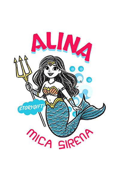 StoryGift Romania Sticker Autocolant 70CM cu Sirena De Mare Regina Cu Trident...