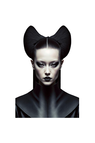 StoryGift Romania Sticker Eticheta 50CM Cu Portret Femeie Cu Coarne Par Inalt Brunet, Tinuta Cu Guler inalt, Buz