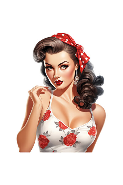 StoryGift Romania Sticker Autocolant 70CM cu o femeie cu par saten, ilustrati...