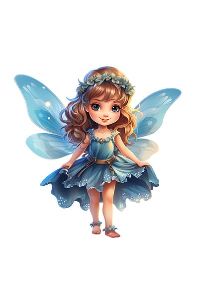 StoryGift Romania Sticker Eticheta 50CM cu o fetita dragalasa cu aripi de zana, ilustratie, rochie albastra, cor