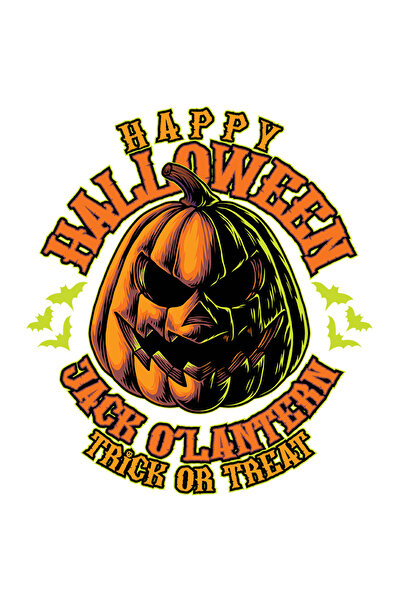 StoryGift Romania Sticker Eticheta 40CM Cu Mesaj In Engleza Happy Halloween, Dovleac, Lilieci, cu Margini Albe,