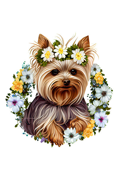 StoryGift Romania Sticker Autocolant 70CM cu un catel blanos cu floricele albe pe cap, coroana din flori in juru