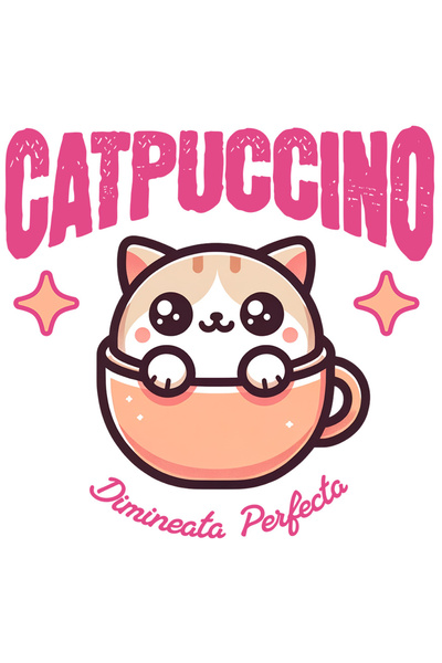 StoryGift Romania Sticker Eticheta 40CM cu Pisica Pufoasa Cana Cafea Text cat...