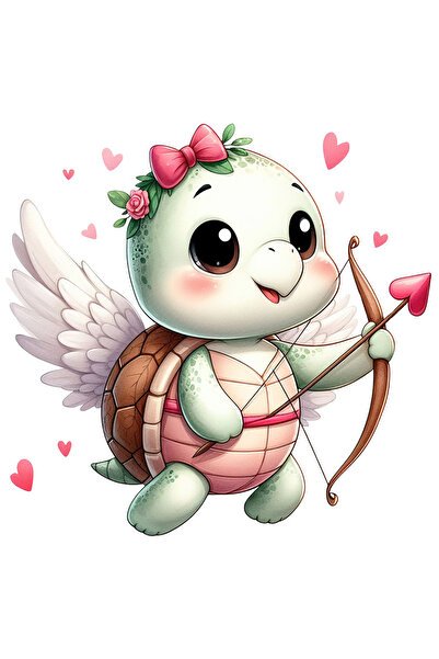 StoryGift Romania Sticker Eticheta 50CM cu o broasca testoasa Cupidon, ilustratie, trage cu arcul, aripi, indrag