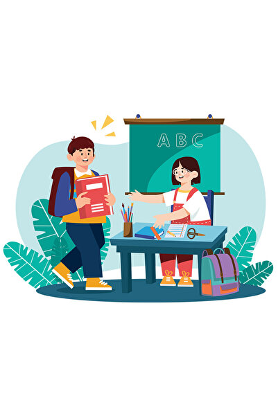 StoryGift Romania Sticker Autocolant 70CM Cu Invatator, Scoala, Ghiozdan, Carte, Caiet, cu Margini Albe, PVC Vi