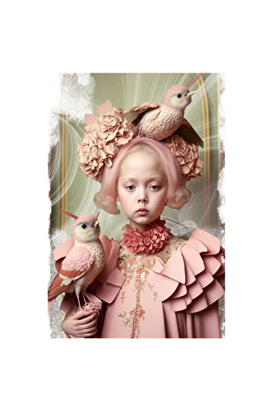 StoryGift Romania Sticker Eticheta 40CM Cu Portret Fata Mica, Pasari Bizare, ...