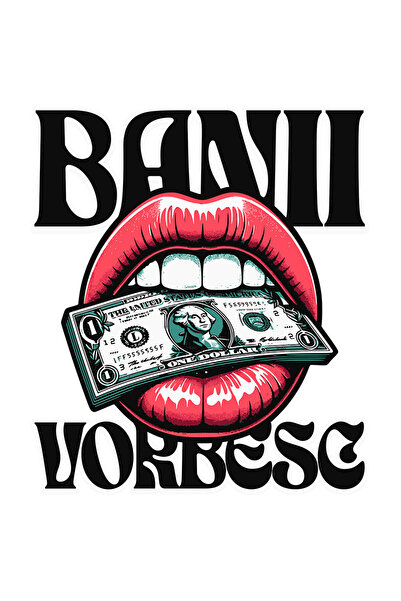 StoryGift Romania Sticker Autocolant 70CM cu Muscatura bancnota Dolar text banii vorbesc, Buze femeie cu Margini