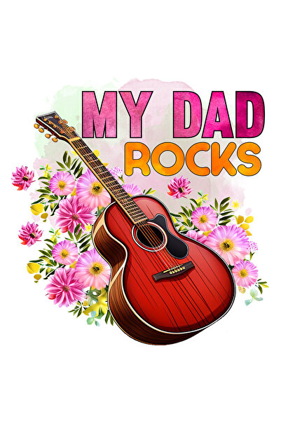 StoryGift Romania Sticker Autocolant 70CM cu o chitara cu mesajul "My dad roc...