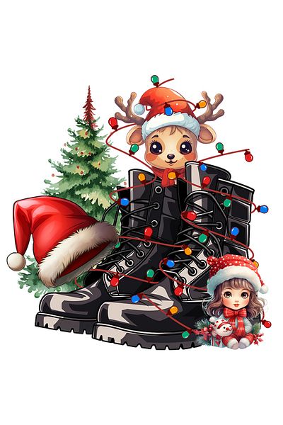 StoryGift Romania Sticker Eticheta 50CM cu ghetele lui Mos Craciun, caciula, ren micut, brad, fetita dragalasa,