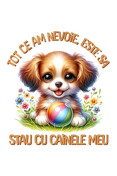StoryGift Romania Sticker Adeziv Caine Pui In Flori, Mesaj Tot Ce Am Nevoie Este Sa Stau Cu Cainele Meu Cu