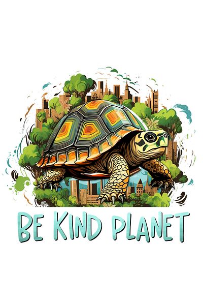 StoryGift Romania Sticker Eticheta 50CM cu o broasca testoasa cu mesajul "Be kind, planet", ilustratie, constien