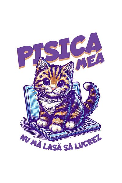 StoryGift Romania Sticker Eticheta 50CM cu Pisica Pe Laptop Text Haios Pisica mea Nu Ma lasa Sa Lucrez, Iubitori