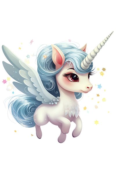 StoryGift Romania Sticker Autocolant 70CM cu un unicorn care zboara, aripi, stelute, spatiu, ilustratie, ca-n po