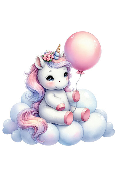 StoryGift Romania Sticker Adeziv 90CM cu un unicorn pe norisori, ilustratie, balon, imbujorata, floricele, emoti