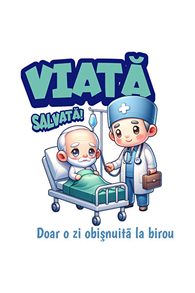 StoryGift Romania Sticker Autocolant 70CM Adeziv Barbat Doctor Cu Batran Pacient Text Viata Salvata Doar O zi Ob