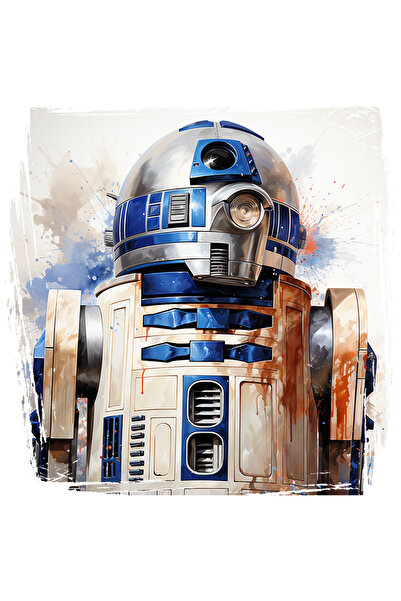 StoryGift Romania Sticker Eticheta 40CM Cu R2D2, Star Wars, Robot, Personaj, SF, Ilustratie, cu Margini Albe, P