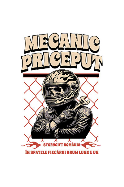 StoryGift Romania Sticker Eticheta 50CM Adeziv Schelete Cu Casca Motor Text mecanic priceput cu Margini Albe, PV