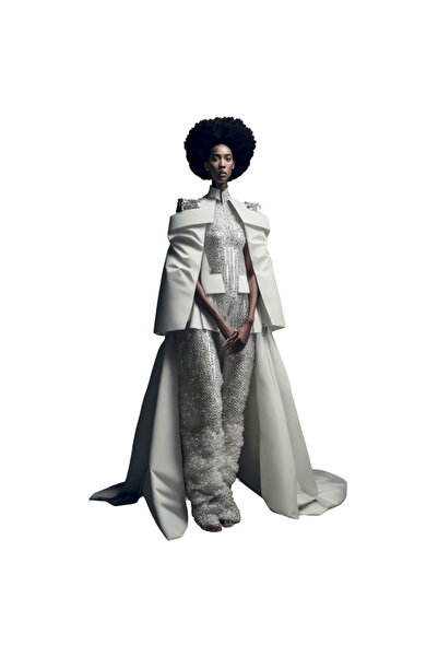 StoryGift Romania Sticker Autocolant 70CM Cu Model, High Fashion, Moda, Futurist, Afro, Costum, Femeie, cu Marg