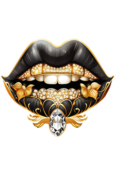 StoryGift Romania Sticker Eticheta 40CM cu niste buze negre, dinti albi, piet...