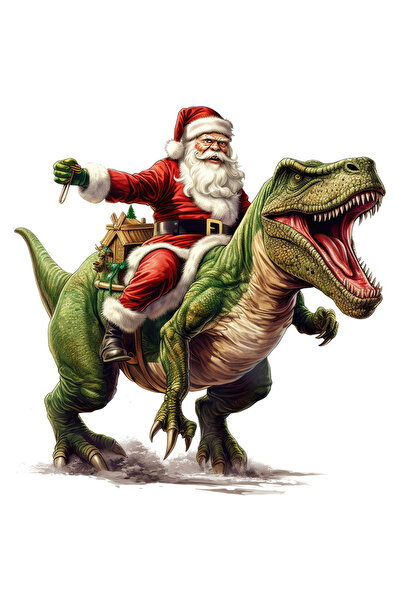 StoryGift Romania Sticker Eticheta 50CM cu Mos Craciun care sta pe un dinozau...