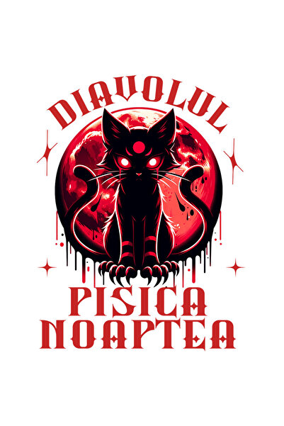 StoryGift Romania Sticker Adeziv 90CM cu Pisica Horror Cu Ochii Rosii Luna Pl...