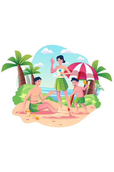 StoryGift Romania Sticker Autocolant 70CM Cu Palmier, Ocean, Nisip, Familie, Cer, cu Margini Albe, PVC Vinyl 70 cm