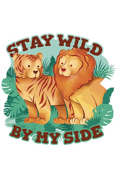 StoryGift Romania Sticker With Message In English Stay Wild By My Side, Lion, Tiger, Jungle, Couple, With Borders A