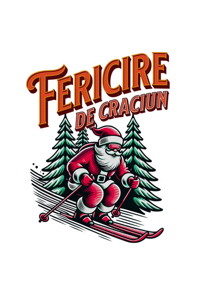 StoryGift Romania Sticker Autocolant 70CM cu Mos Craciun Cool Pe Schiuri Text Fericire De Craciun, Zapada Sport,