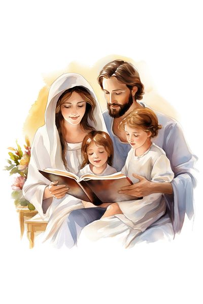 StoryGift Romania Sticker Autocolant 70CM cu Iisus Hristos si Maica Domnului, ilustratie, ocrotesc o fetita si u