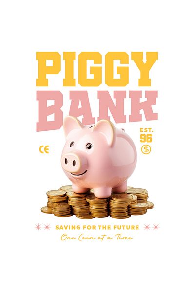 StoryGift Romania 90CM Adhesive Sticker with Piggy Bank with Money Gold Coins Text Piggy Bank, Banknotes Invested