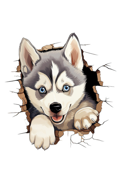 StoryGift Romania Sticker Autocolant 70CM cu Husky Siberian, caine, animal de companie, ilustratie, scoate capul