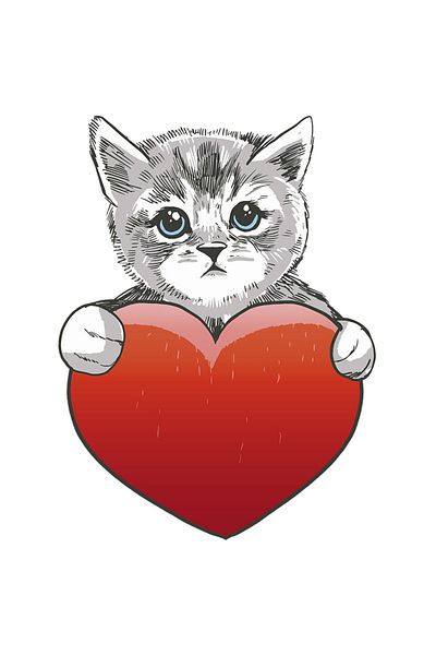 StoryGift Romania Sticker Eticheta 50CM Cu Pisica Cu Ochii Albastri Tinand O Inima Mare In Mana, Dragoste, Valen