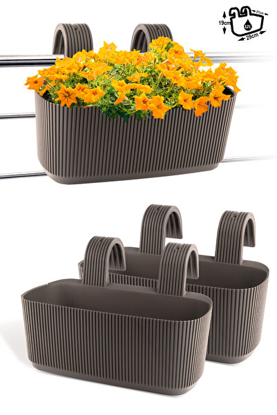 ToXA 2 Adet 3,2 Litre Pera Askılı Balkon Saksısı Set Ayar Aparatlı Plastik Sa...