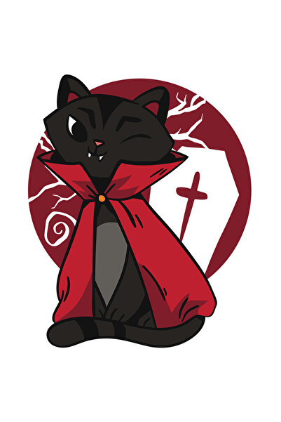 StoryGift Romania Sticker Adeziv 90CM Cu Pisica, Vampir, Pelerina, Cimitir, Cosciug, Halloween, cu Margini Albe