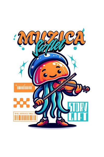StoryGift Romania Sticker Label 40CM Adhesive Music Lover Classical Character Playing Violin with Borders