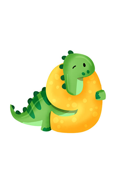 StoryGift Romania Sticker Cu Un Dinozaur Verde Cu Cifra 9, Ilustratie, Pentru...