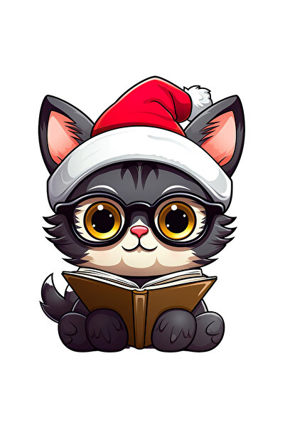 StoryGift Romania Sticker Eticheta 50CM cu o pisicuta care tine o carte desch...