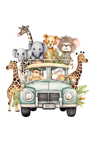 StoryGift Romania Sticker Eticheta 40CM cu o masina cu animale din jungla, il...