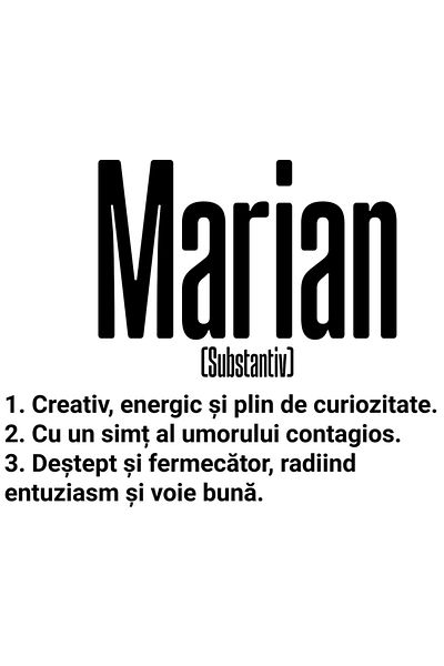 StoryGift Romania Sticker Eticheta 50CM Cu Numele Marian, Cu Mesaj Motivational, Creativ, Energic, Curios, Deste
