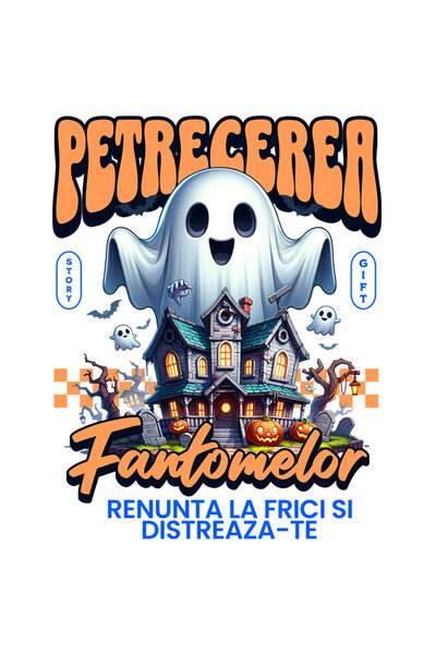 StoryGift Romania Sticker Adeziv 90CM cu Fantoma Casa Bantuita Hallowen Text ...