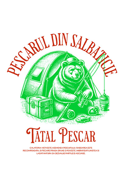 StoryGift Romania Sticker Eticheta 40CM Adeziv Tatal pescar urs stand la pescuit cort familie cu Margini Albe, P