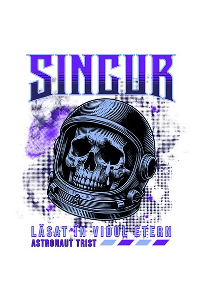 StoryGift Romania Sticker Eticheta 50CM Adeziv Schelete in spatiu Singur. Astronaut trist cu Margini Albe, PVC V