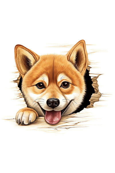 StoryGift Romania Sticker Adeziv 90CM cu un catel Akita Inu care scoate capul...