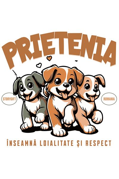 StoryGift Romania Sticker Autocolant 70CM Adeziv Trei caini fericiti text PRIETENIA INSEAMNA LOIALITATE cu Margi