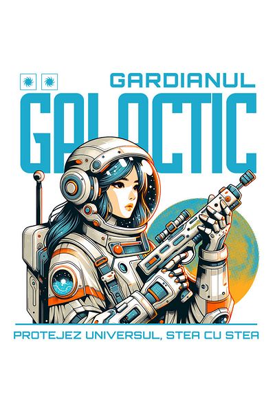 StoryGift Romania Sticker with Girl in Space Suit with Gun Text Guardian of the Galaxy I Protect the Universe with Edges A