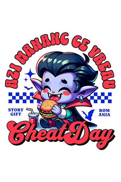 StoryGift Romania Sticker Adeziv 90CM cu Dracula Bebe Fast Food Text Azi Mana...