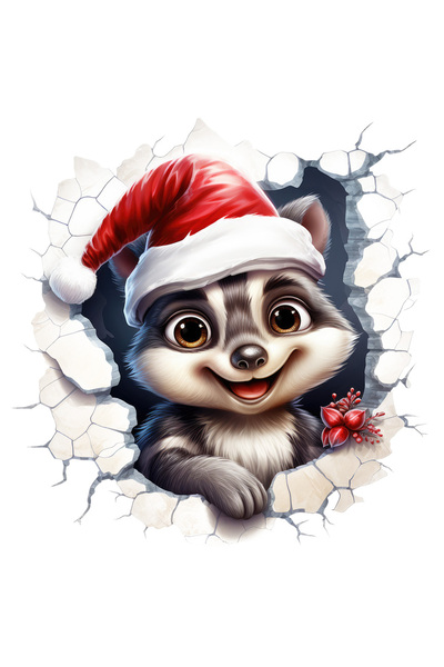 StoryGift Romania Sticker Autocolant 70CM cu un raton vesel care poarta o cac...