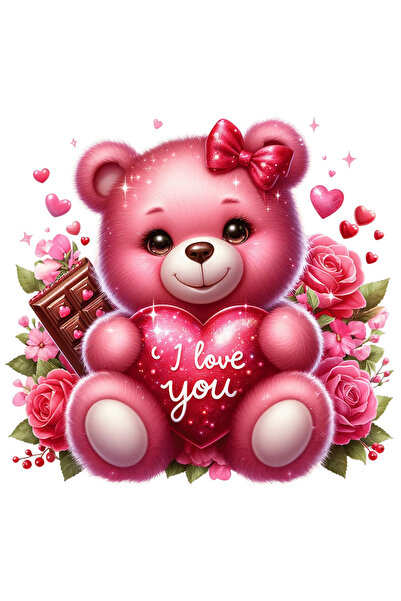 StoryGift Romania Sticker Autocolant 70CM cu un ursulet de plus care tine o i...